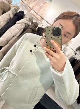 小香风羽绒内胆外套2024冬新款气质高级感系带蝴蝶结加厚毛呢上衣