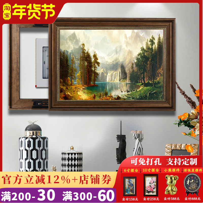 电表箱装饰画可推拉液压上翻美式欧式遮挡配电箱总开关弱电箱挂画