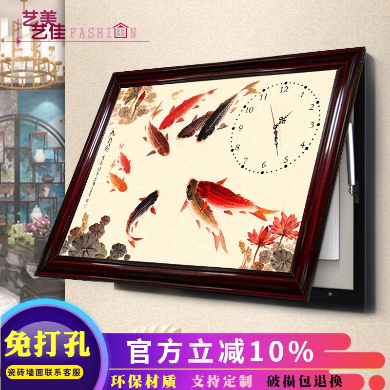 新中式风免打孔上翻电表箱装饰画图片