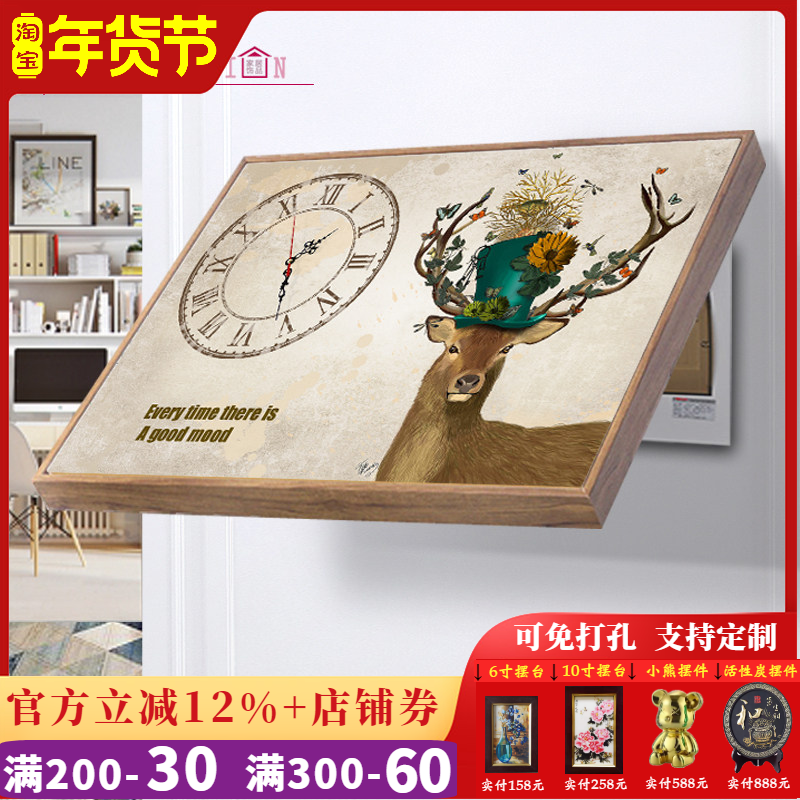 电表箱装饰画带钟表餐厅客厅配电箱简欧美式简框油画布挂画免打孔,家居饰品,现代装饰画,淘宝优惠券,粉丝福利购,淘宝优惠卷