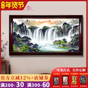 电表箱装饰画中式免打孔遮挡配电箱大尺寸电闸箱液压上翻山水挂画