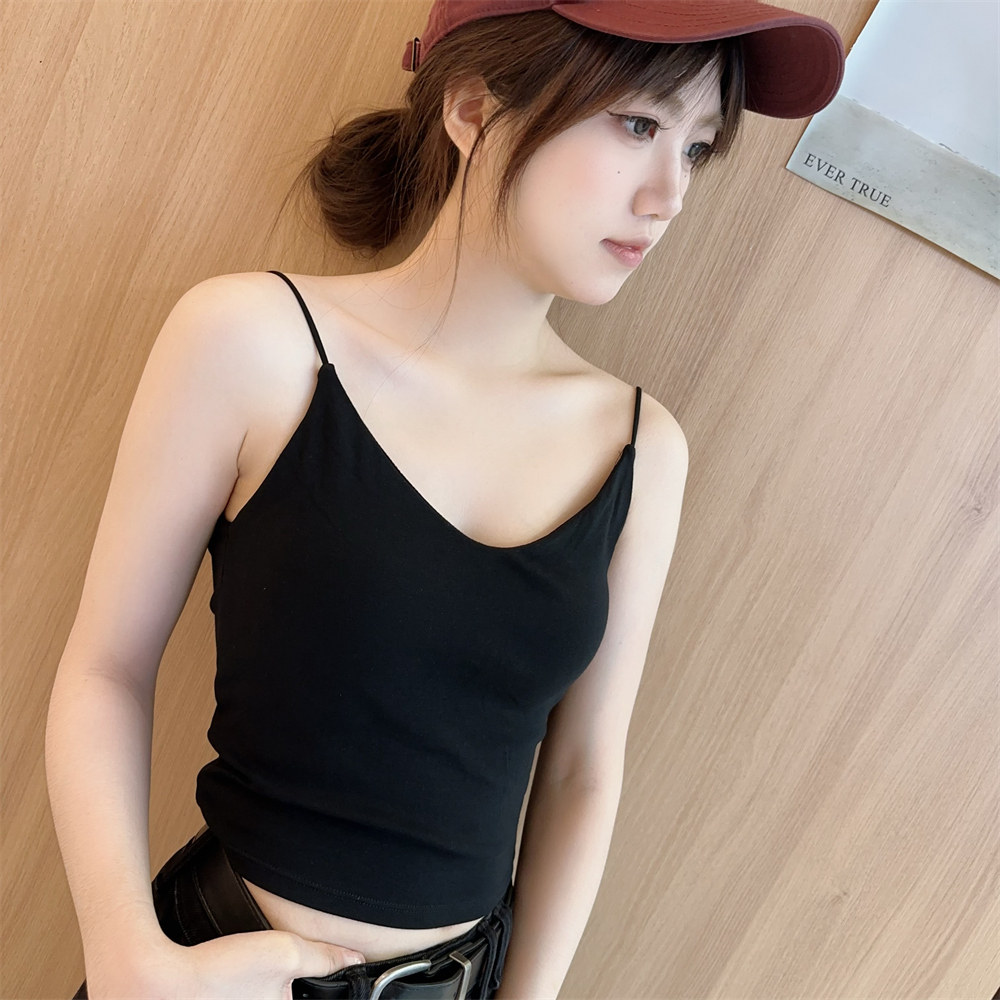 wuxin吾馨2025新款双层塔肤V领吊带背心女短款美背显瘦百搭上衣潮