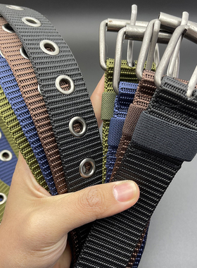 百搭韩版男全孔腰带军训针扣皮带中老年男士加长帆布编织裤带尼龙