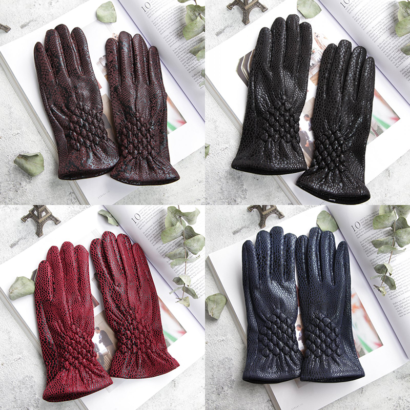 女士加绒厚保暖棉秋季皮手套防水