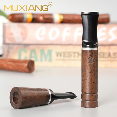 黑檀木雪茄烟嘴男士便携手工实木9mm过滤芯咬嘴循环型专用具配件