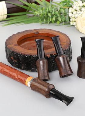 黑檀木雪茄烟嘴男士便携循环手工实木9mm过滤芯咬嘴专用烟具配件