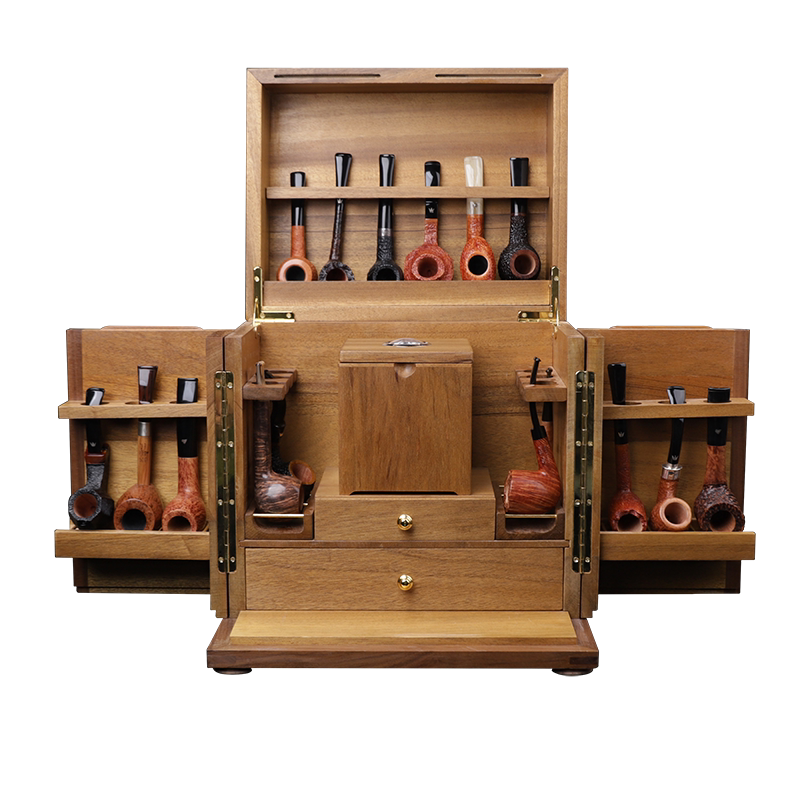 木香多功能烟斗架男士烟具收纳盒黑胡桃木多位烟斗收藏箱带保湿罐