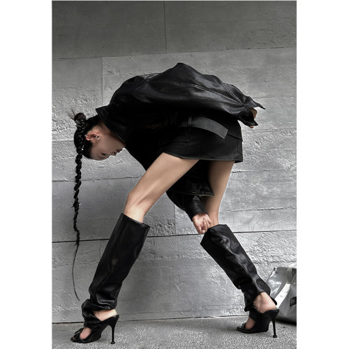 细跟方头凉拖鞋两穿长筒凉靴