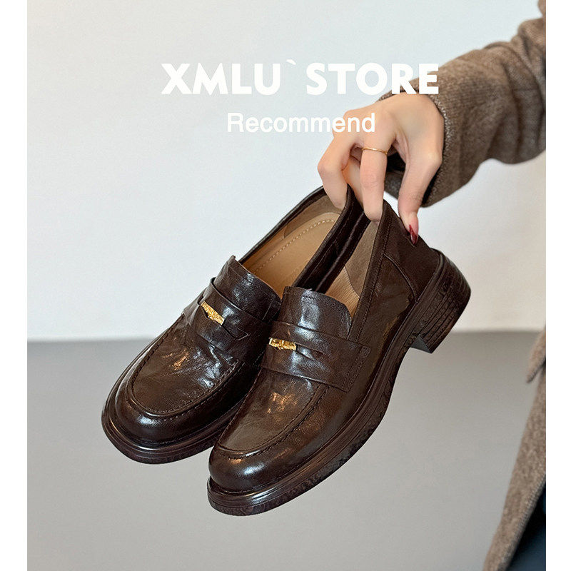 羊皮版~粗跟乐福鞋女通勤复古2026新款英伦厚底小金币玛丽珍单鞋,女鞋,乐福鞋（豆豆鞋）,淘宝优惠券,粉丝福利购,淘宝优惠卷