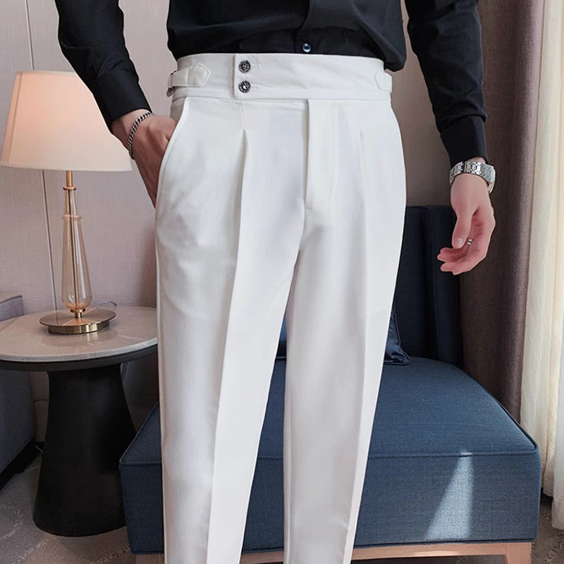 春秋季那不勒斯垂感高腰直筒裤韩版商务抗皱休闲裤纯色男士西裤子