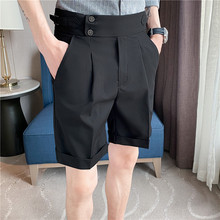 那不勒斯高腰五分裤 男士 宽松直筒裤 垂感休闲短裤 夏季 纯色时尚 韩版