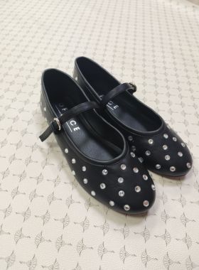 KemethCoie烫钻真皮玛丽珍芭蕾舞平底女鞋