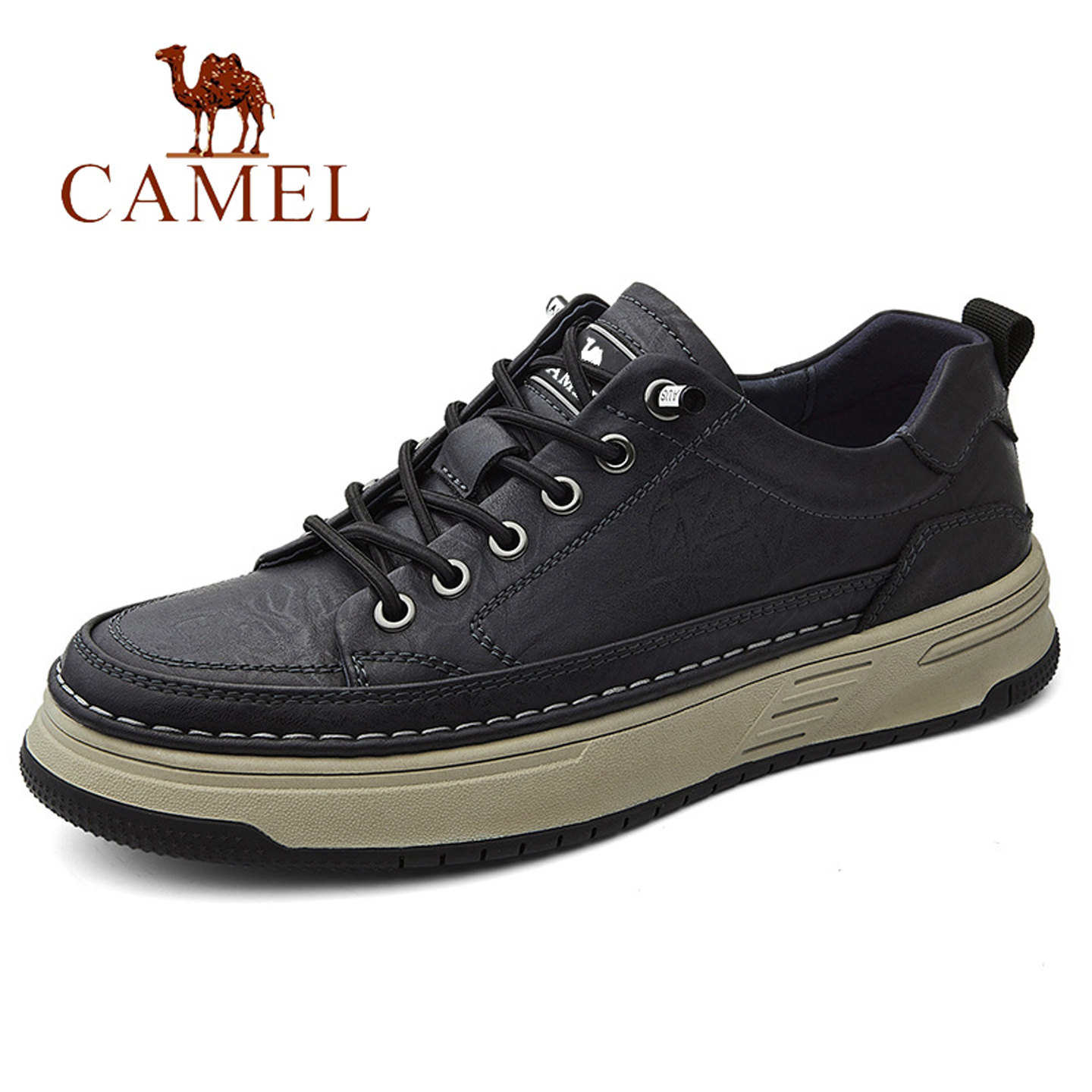 Camel/骆驼男鞋2026新款真皮软底运动休闲鞋头层牛皮透气缝线板鞋