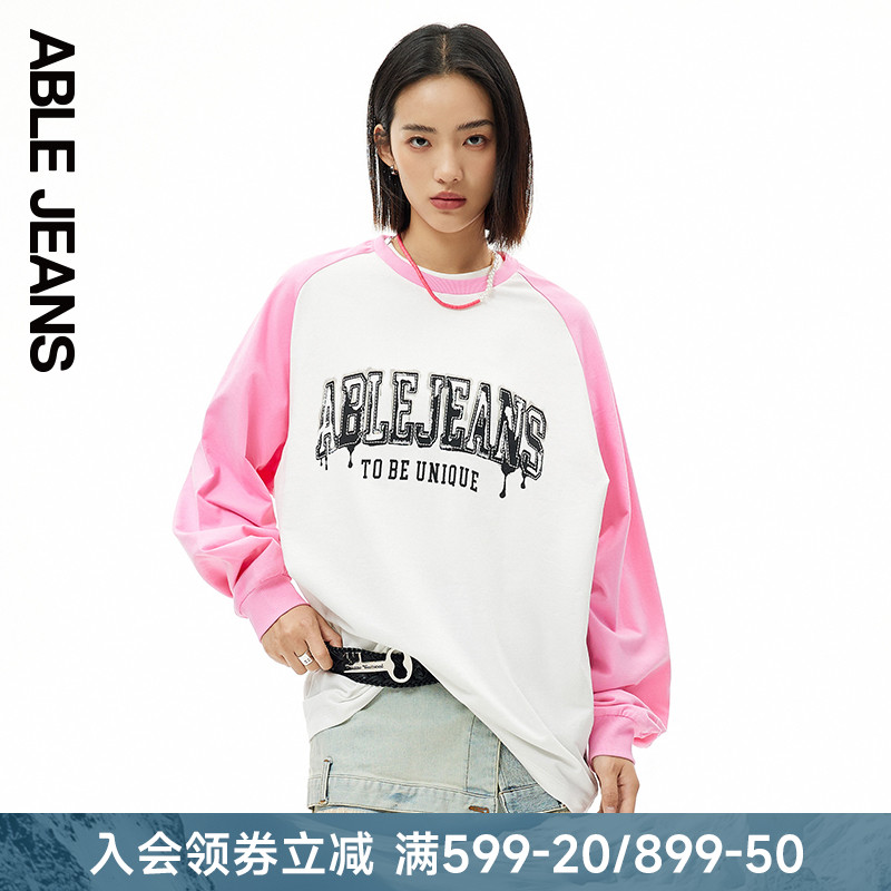 适中长袖ABLEJEANS拼接T恤