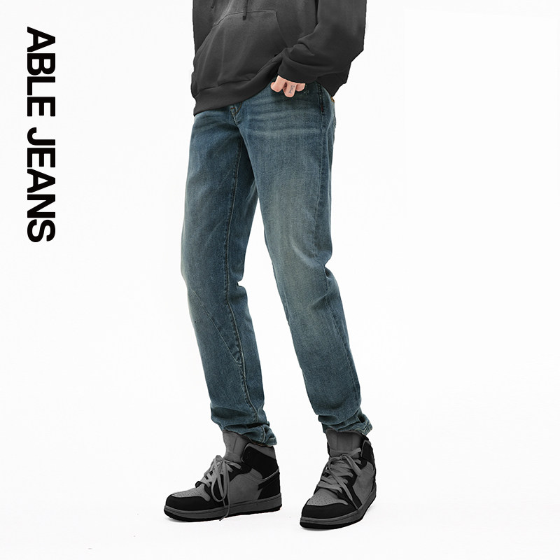 ABLE JEANS【立体修身裤】男士弹力直筒通勤修身小脚牛仔裤