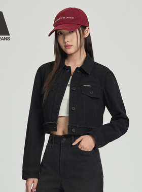 ABLE JEANS 2025秋款女士黑色显瘦工装短款夹克复古西部牛仔外套
