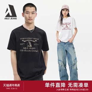 T恤 25秋男全棉复古休闲舒适LOGO印花短袖 ABLE JEANS