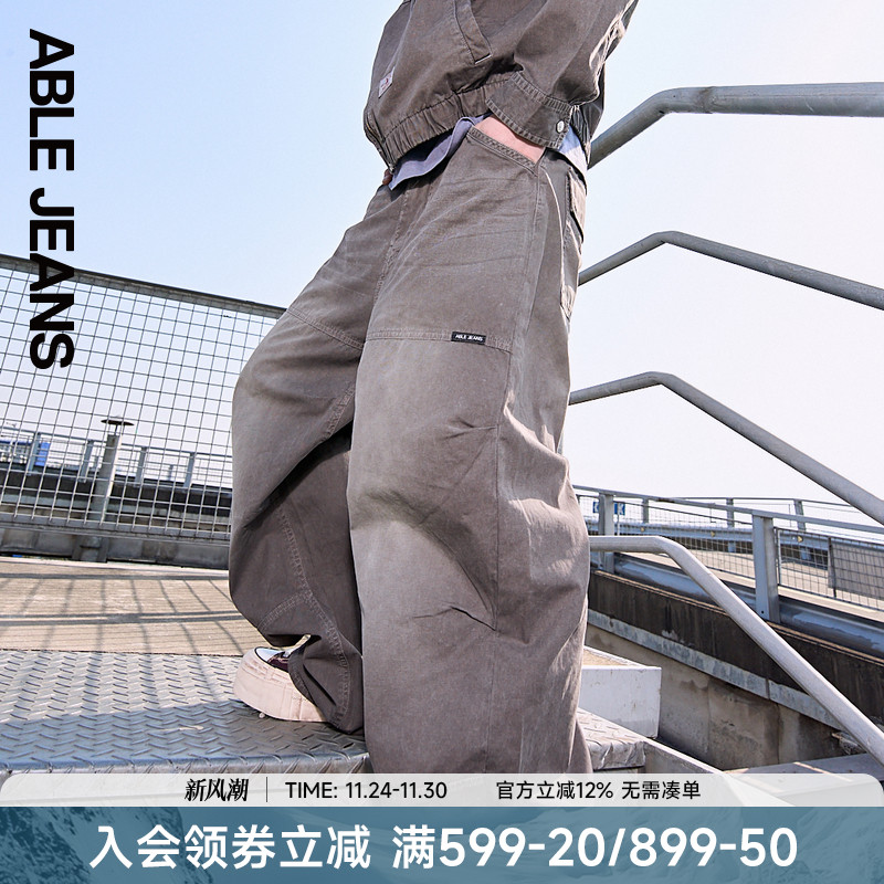 ABLE JEANS【工装大滑板裤】新款男士潮酷宽松休闲运动直筒阔腿裤