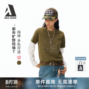 T恤女款 短袖 复古印花柔软透气显瘦休闲百搭 JEANS2026春季 ABLE