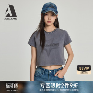 百搭显瘦水洗印花短袖 ABLE 复古女士短款 春夏新款 T恤 JEANS