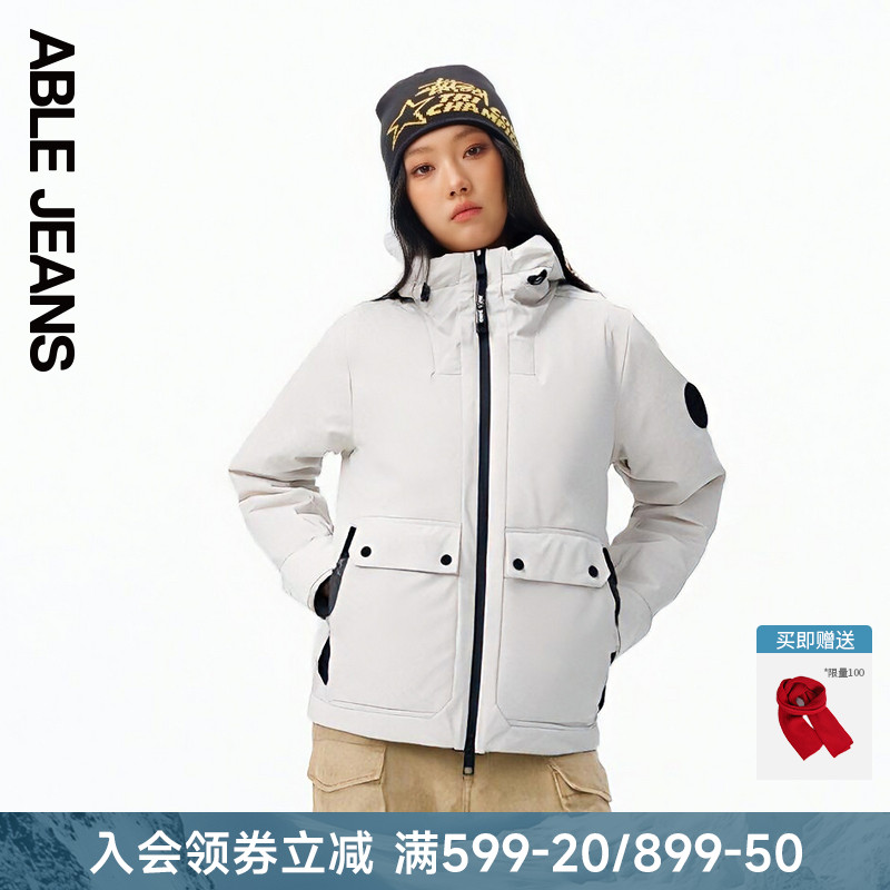 ABLE JEANS冬季新款女士经典宽松工装机能风连帽羽绒服外套772051