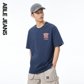 JEANS 宽松美式 夏季 ABLE 新款 男士 复古短袖 T恤宽松型圆领百搭休闲