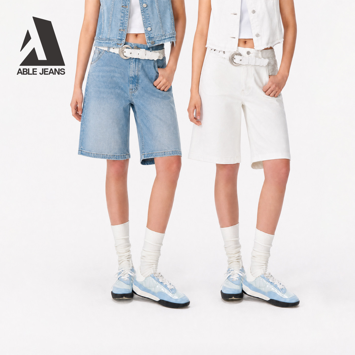 ABLE JEANS工装百慕大牛仔短裤女2026夏新款宽松五分裤水洗牛仔裤