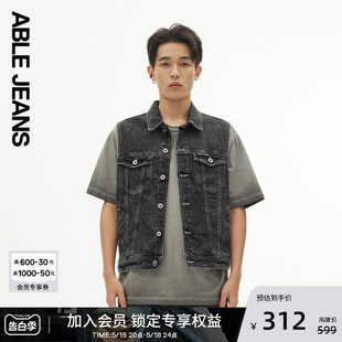 ABLE 男士 水洗古黑复古摩登机车牛仔马夹背心 JEANS