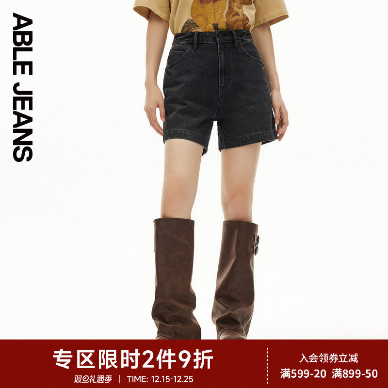 ABLE JEANS 夏季新款女士经典水洗复古做旧高腰牛仔五袋裤