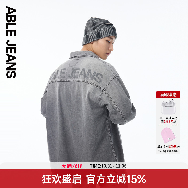 ABLE JEANS 新款男士休闲通勤超宽松牛仔大衬衫外套