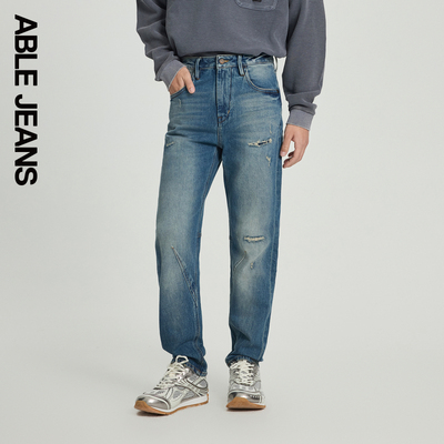 ABLE JEANS【立体锥形裤】新款男士水洗破洞复古锥形牛仔裤801623