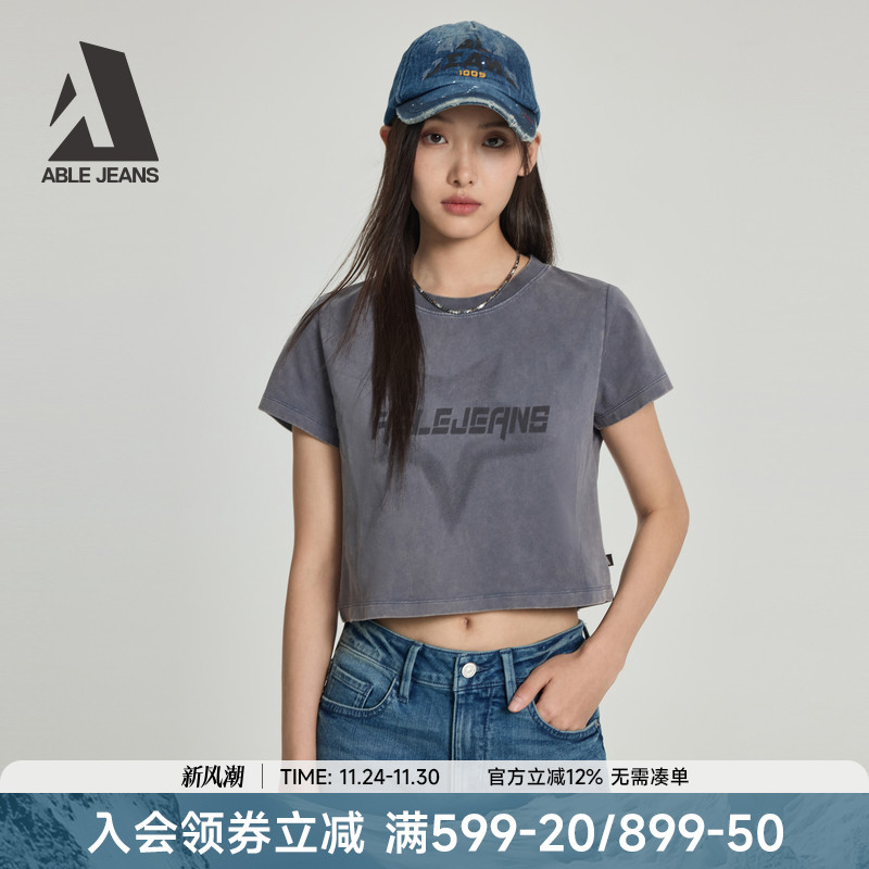 ABLEJEANS复古街头女士短款T恤