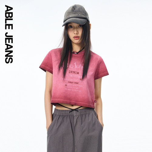 ABLE JEANS 新款女士涂鸦摇滚水洗T恤981360