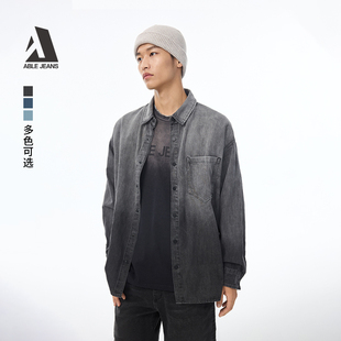 ABLE JEANS【街头大衬衫】春夏情侣街头渐变牛仔衬衫外套男女同款