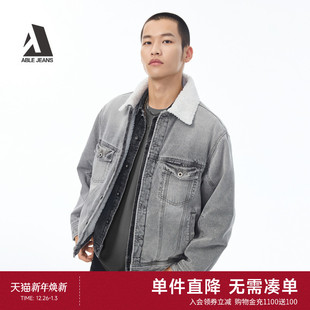 防寒保暖工装 ABLE 男士 新款 牛仔外套仿羊羔绒棉衣棉服 JEANS冬季
