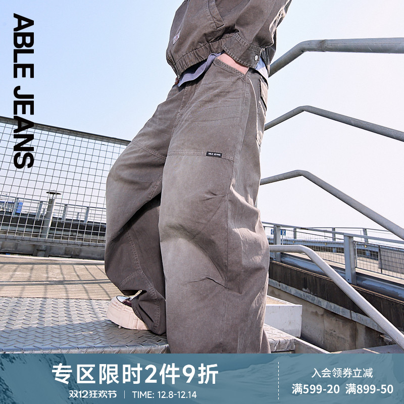 ABLE JEANS【工装大滑板裤】新款男士潮酷宽松休闲运动直筒阔腿裤