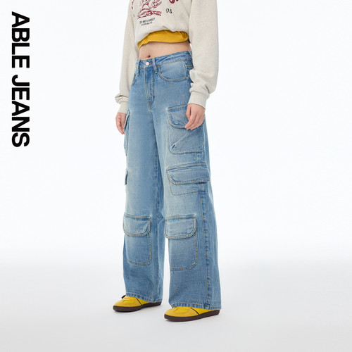 ABLE JEANS【机能阔腿裤】新款女潮酷多口袋工装牛仔裤宽松中性