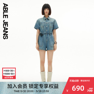 JEANS 24夏季 新款 ABLE 女士摩登复古洗水工装 风舒适牛仔连体裤