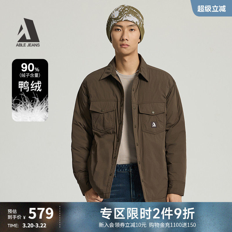 ABLE JEANS  冬季新款男士宽松保暖工装衬衫外套轻薄羽绒服