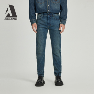 ABLE JEANS【紧身小脚裤】新款男士复古水洗修身显高弹力牛仔裤