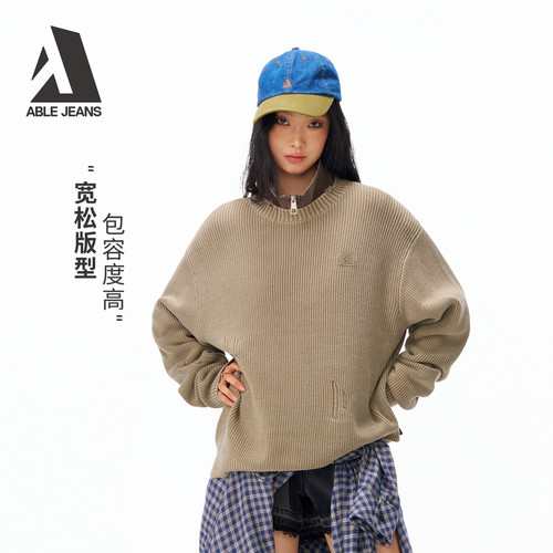 ABLEJEANS破损漏针毛衣
