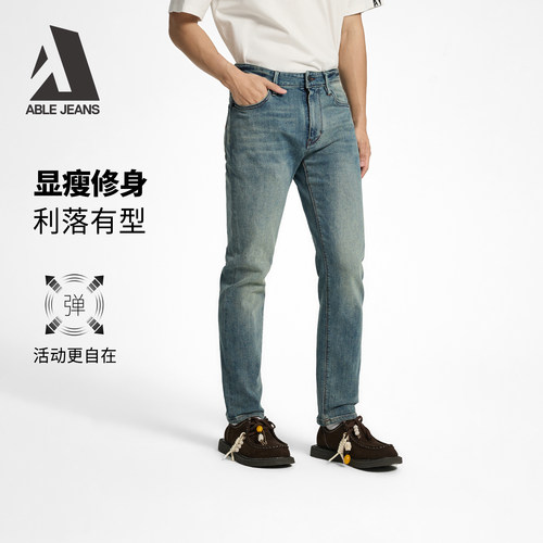 ABLEJEANS男士复古修身牛仔裤