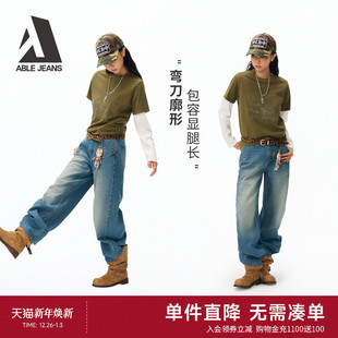 拖地裤 工装 2026春新款 女士复古工装 ABLE 拖地弯刀牛仔裤 JEANS