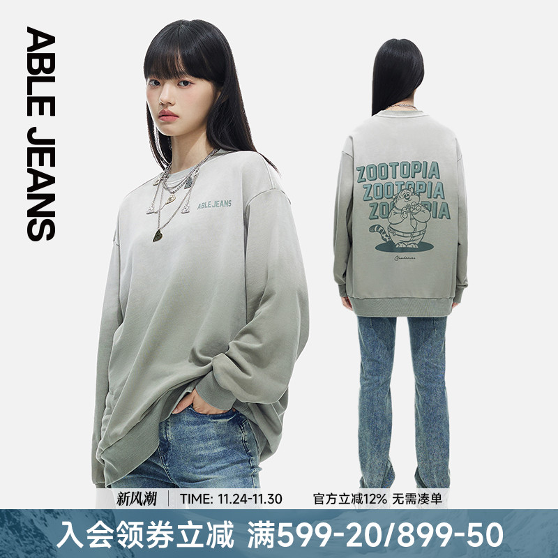 ABLE JEANS新款女士宽松慵懒风圆领字母印花卫衣987124
