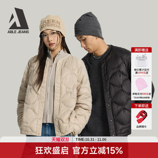 棒球领保暖简约轻量羽绒服外套情侣男女同款 ABLE JEANS25冬新款