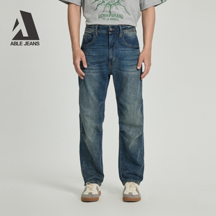 ABLE JEANS【直筒滑板裤】秋冬新款男士复古潮流宽松直筒牛仔长裤