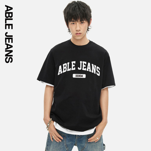 ABLE JEANS新款男士印花LOGO短袖T恤字母印花圆领复古风商场同款
