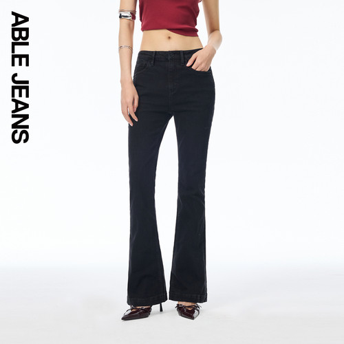 ABLE JEANS【好物体验专享】女士高腰黑色修身气质喇叭牛仔裤