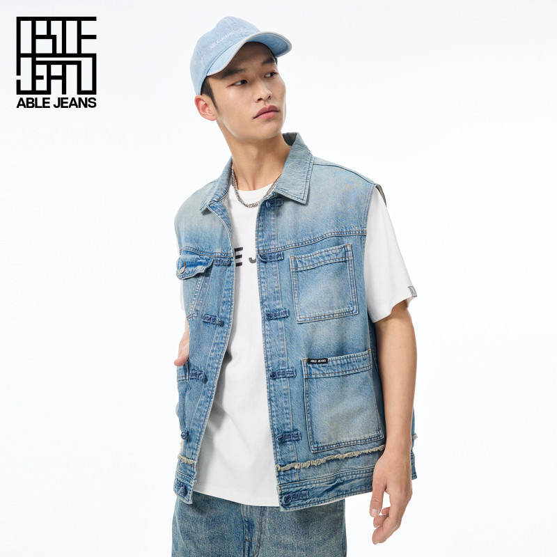 ABLE JEANS【中国想象】丝绸之路男士解构滑板牛仔背心马甲,男装,背心,淘宝优惠券,粉丝福利购,淘宝优惠卷