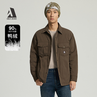 ABLE JEANS  冬季新款男士宽松保暖工装衬衫外套轻薄羽绒服
